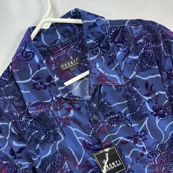 Pronti Collection Men's Metallic 3D Embossed Shirt Blue Textured Long Sleeve NWT - Picture 1 of 13